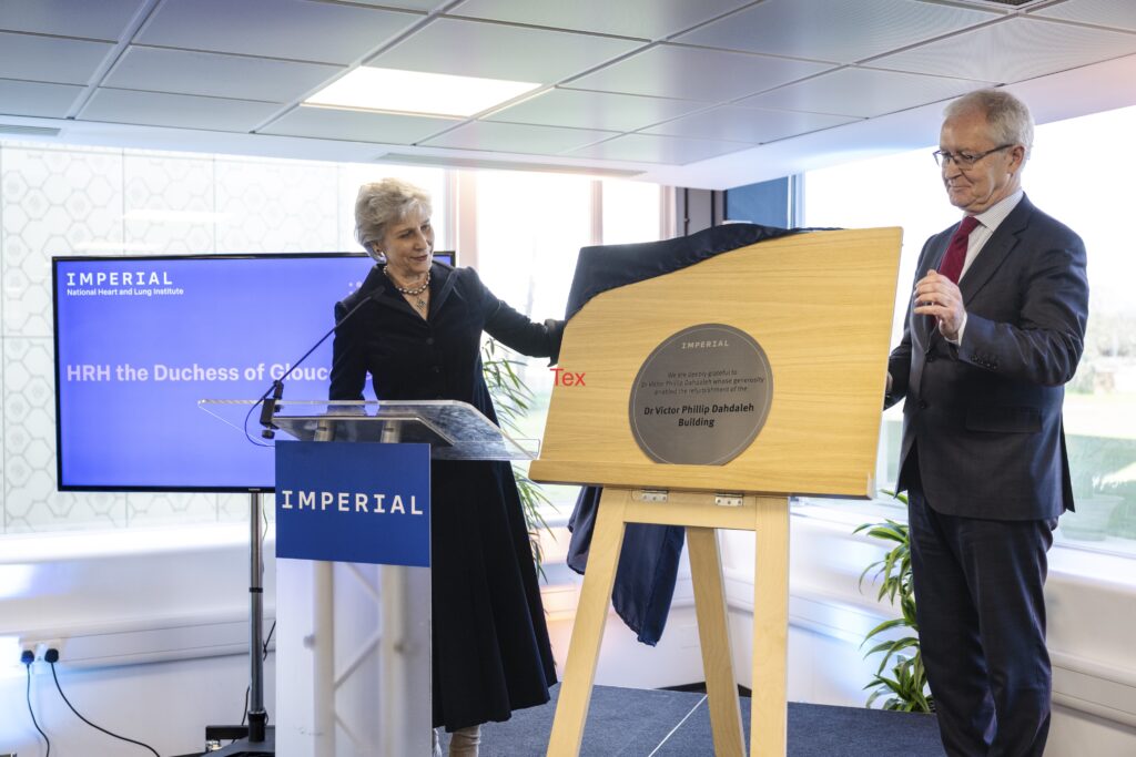 Her Royal Highness the Duchess of Gloucester at the official opening of the Dr Victor Phillip Dahdaleh Building, pictured with Imperial President Hugh Brady